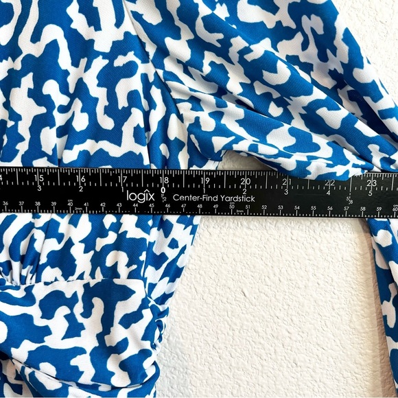 Christopher & Banks XL Faux Wrap Midi Dress Blue White Knot Front Flowy Stretch - Picture 6 of 10